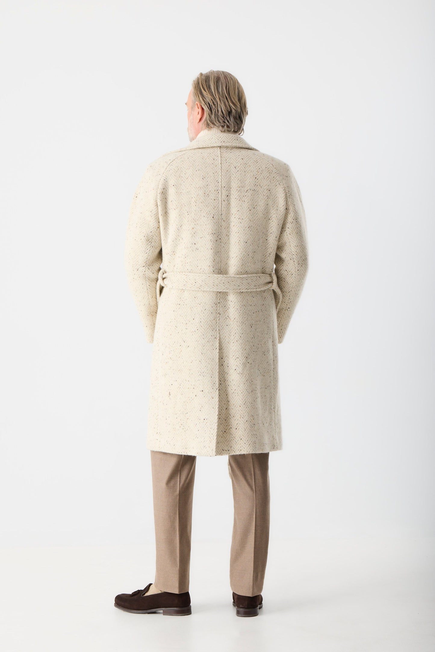 Manteau raglan en tweed Donegal beige clair