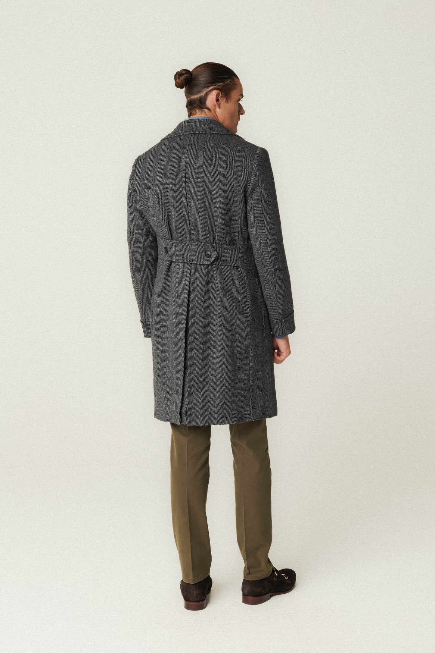 Manteau en laine d'Ulster gris à motif à chevrons