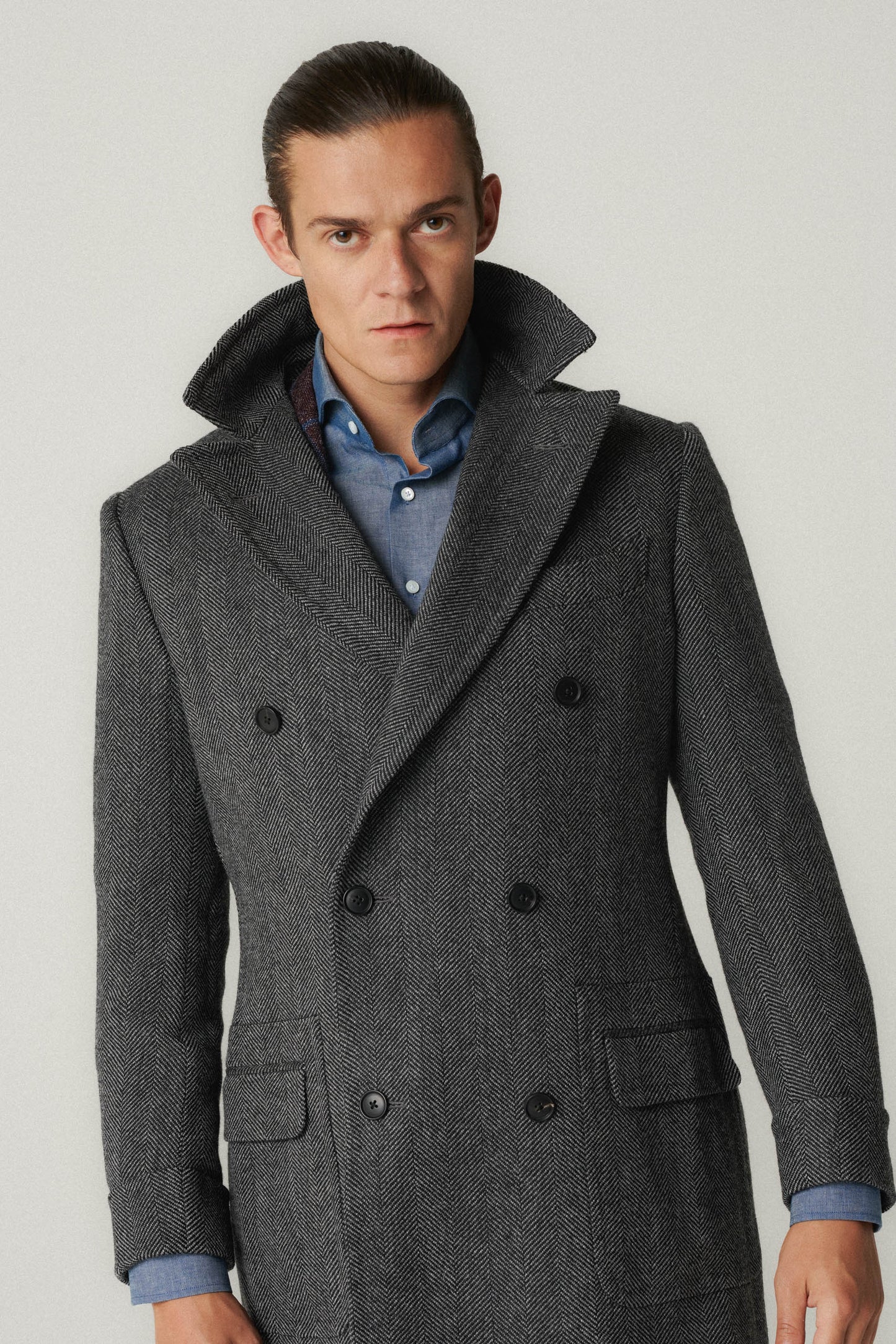 Manteau en laine d'Ulster gris à motif à chevrons