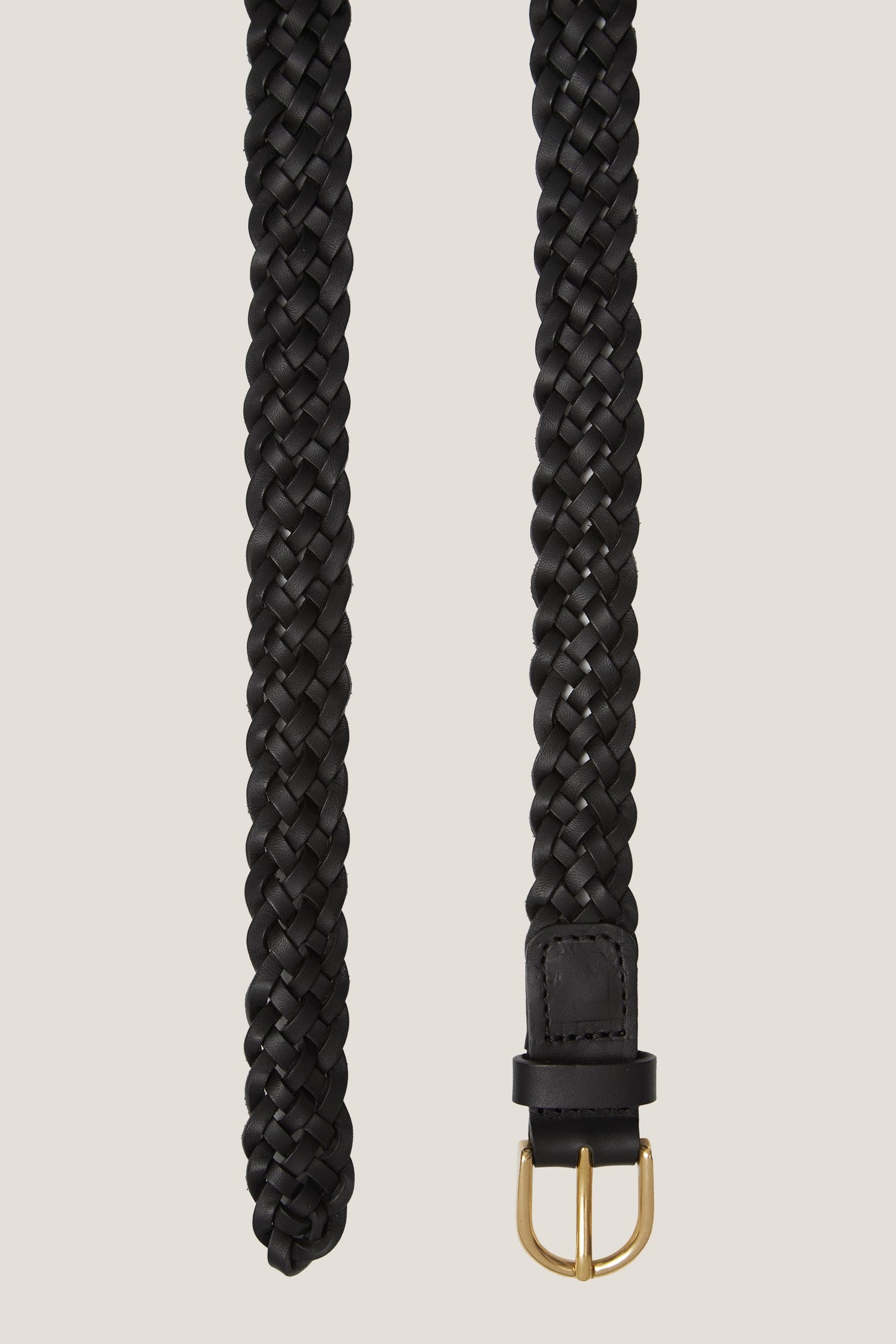 Ceinture en cuir noir tressé avec boucle dorée