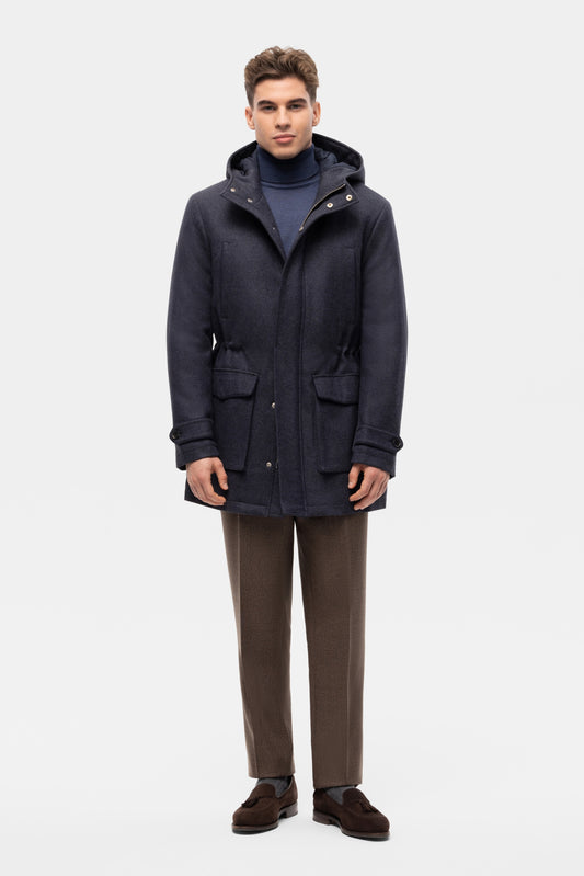 Navy blue padded flannel jacket