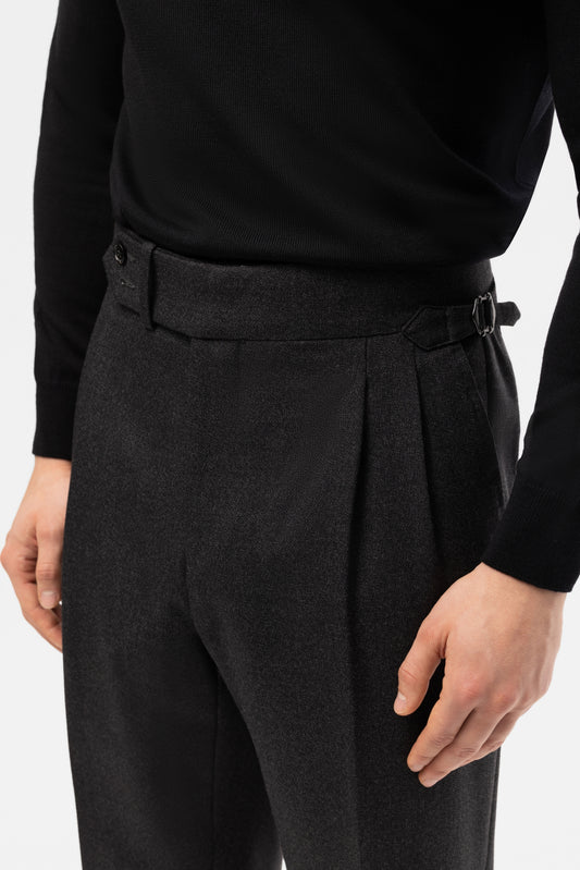 Charcoal single-pleated wool trousers