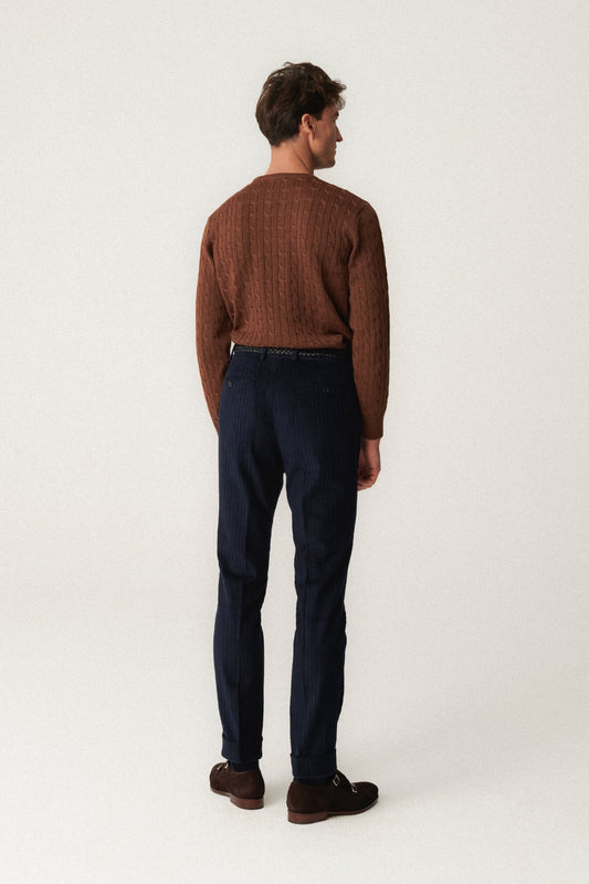 Pantalon en velours côtelé bleu marine Albini