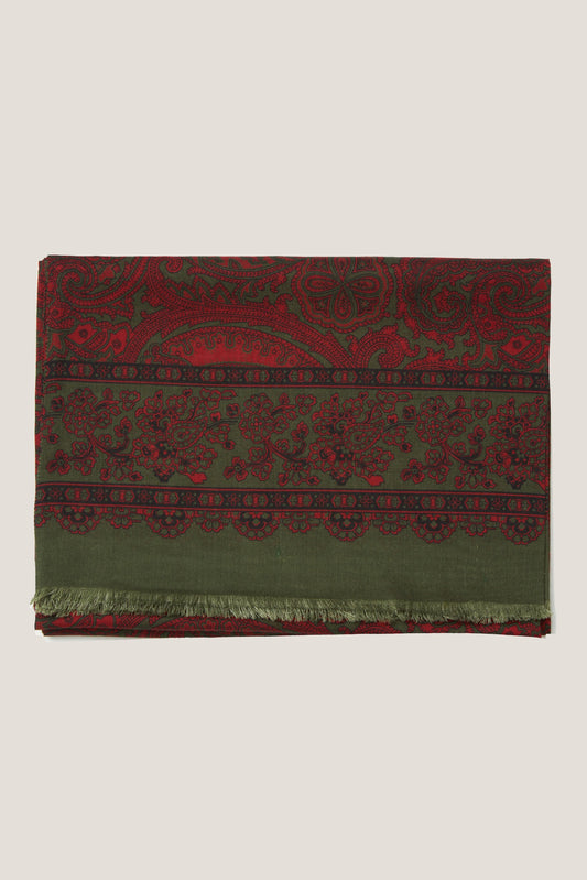Bordowo-zielony szal w paisley