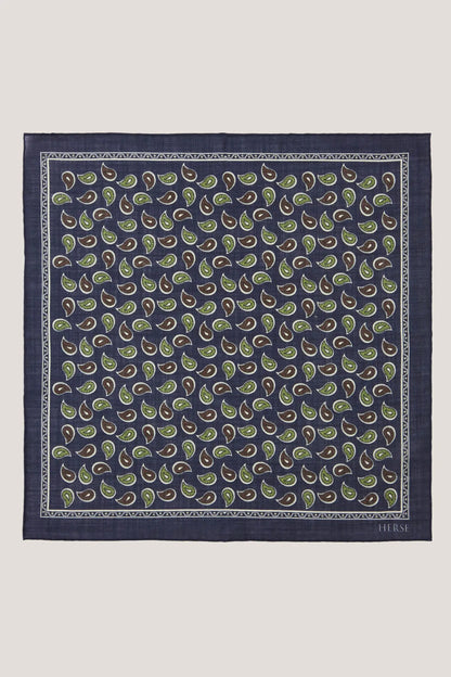 Pochette de costume bleu marine à motif cachemire bicolore