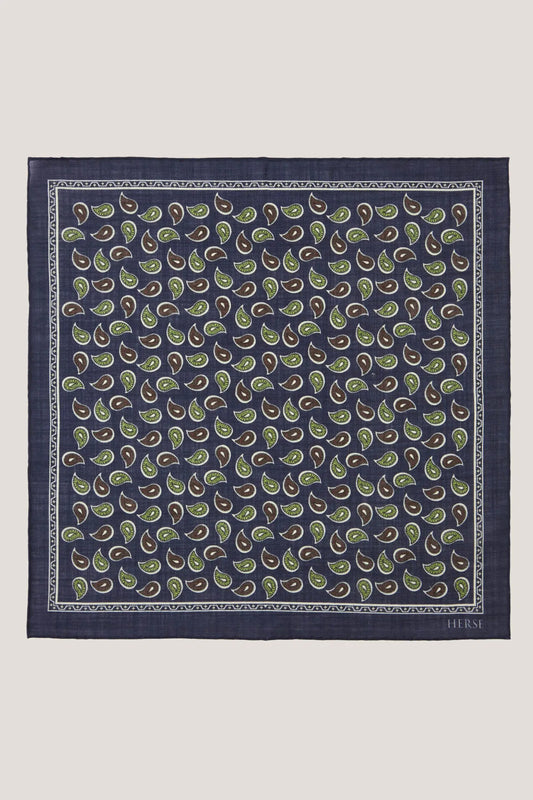 Pochette de costume bleu marine à motif cachemire bicolore