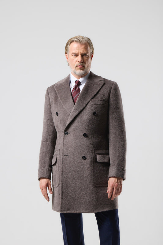 Szary płaszcz Ulster z lamy