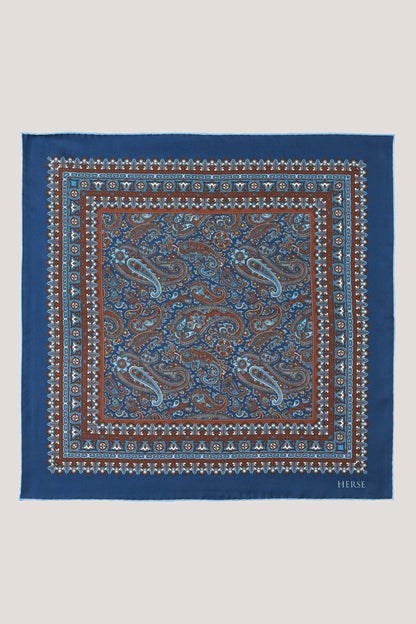 Pochette bleue avec motif cachemire intérieur
