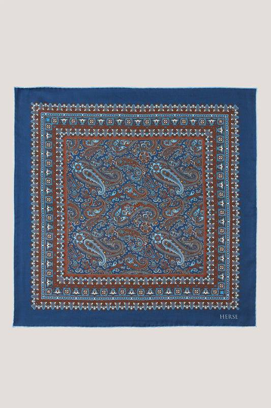 Pochette bleue avec motif cachemire intérieur