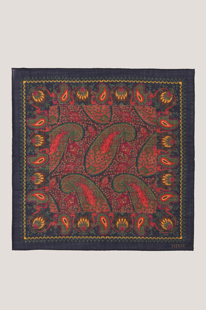 Pochette bleu marine à grand motif cachemire