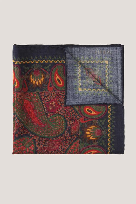 Pochette bleu marine à grand motif cachemire