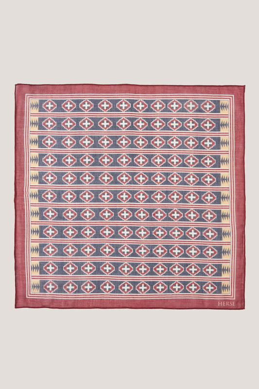 Pochette de costume bleu marine et bordeaux à motif ethnique horizontal