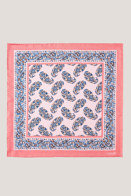 Silk pocket square with a regular paisley pattern