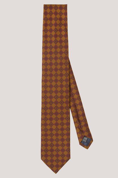 Golden medallion matte silk tie