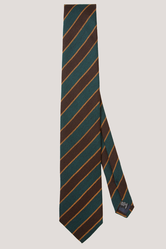 Cravate régimentaire en laine verte et beige