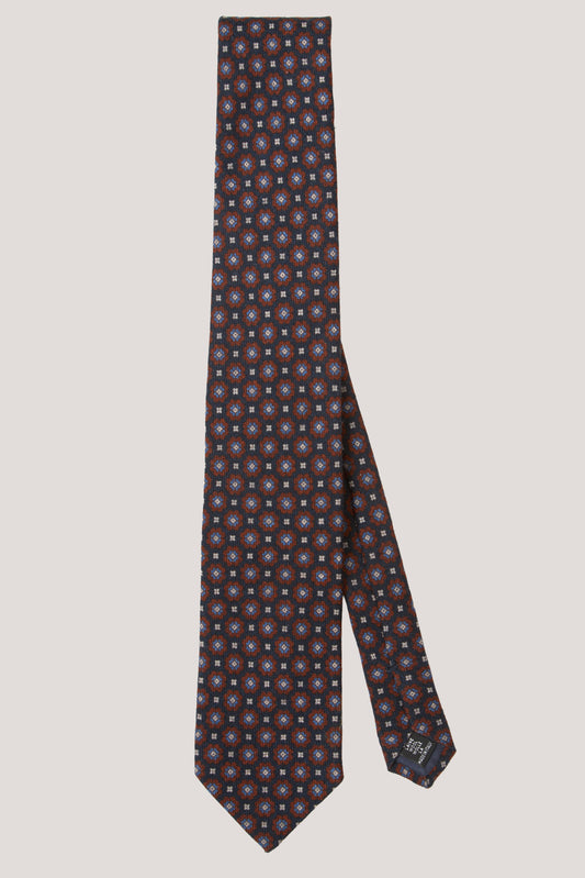 Navy blue medallion wool tie