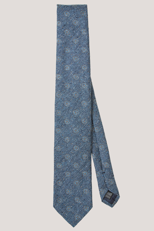 Blue geometric pattern silk tie
