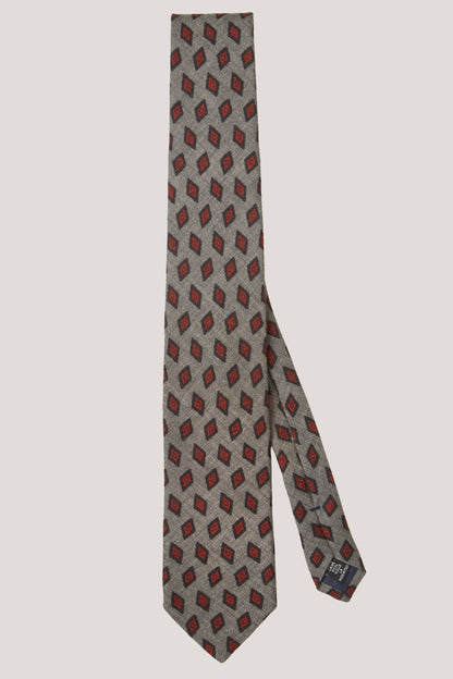 Szary krawat we wzór geometryczny z wełny