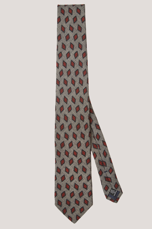 Szary krawat we wzór geometryczny z wełny