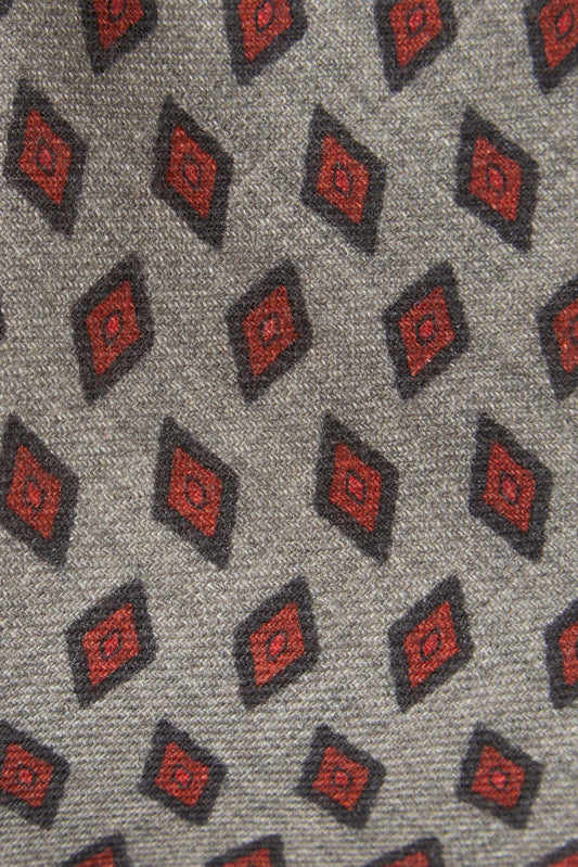 Szary krawat we wzór geometryczny z wełny