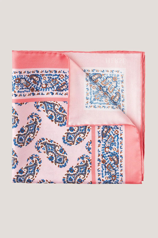 Silk pocket square with a regular paisley pattern