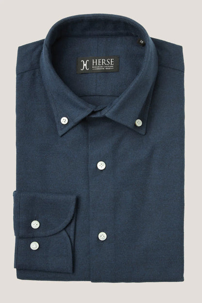 Navy blue flannel shirt with button-down collar