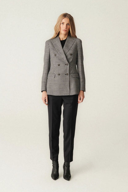 Black and white double-breasted jacket with houndstooth pattern