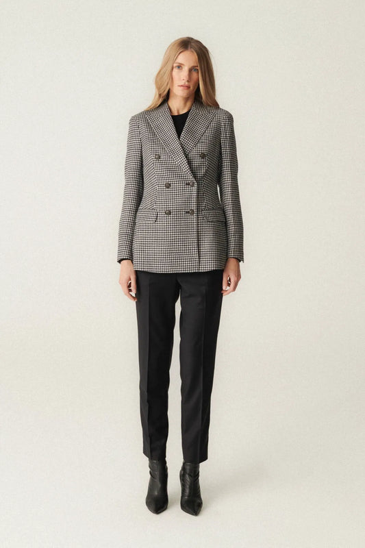 Veste croisée noire et blanche à motif pied-de-poule