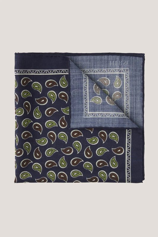 Pochette de costume bleu marine à motif cachemire bicolore