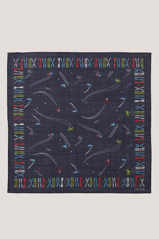 Pochette de costume bleu marine à motif ski