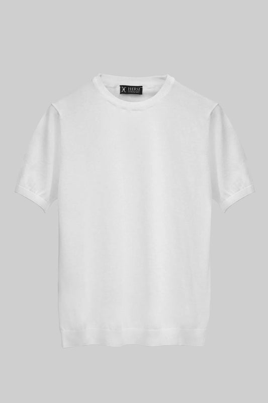 T-shirt blanc en tricot à col rond
