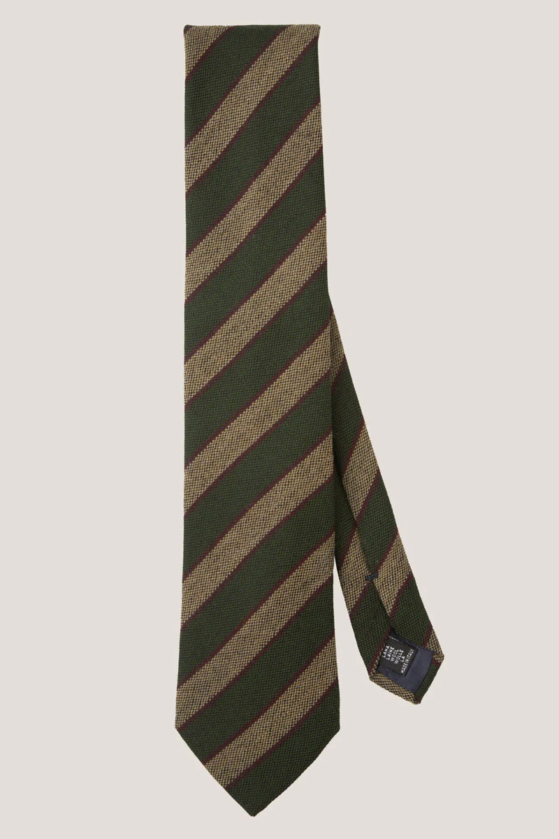 Zielono-beżowy krawat regimental z wełny