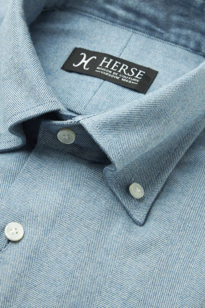 Chemise en flanelle à chevrons bleu clair avec col boutonné
