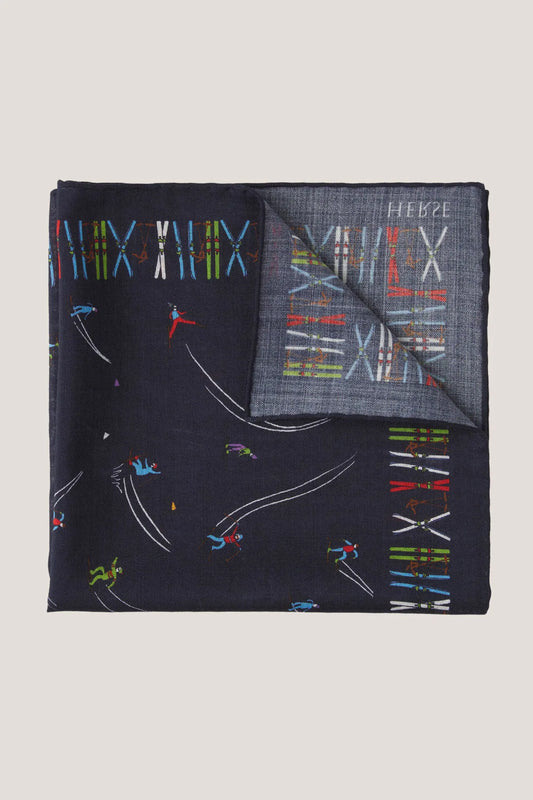 Pochette de costume bleu marine à motif ski