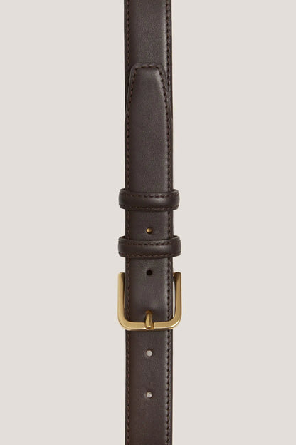 Brown formal leather belt with gold buckle 