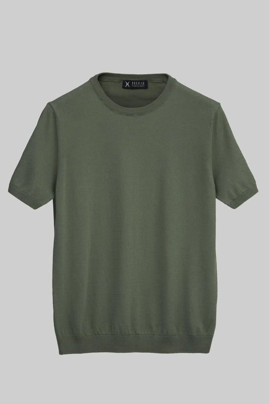 T-shirt en tricot vert à col rond