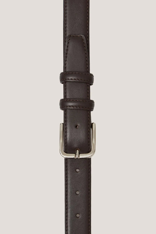 Brown formal leather belt with silver buckle 