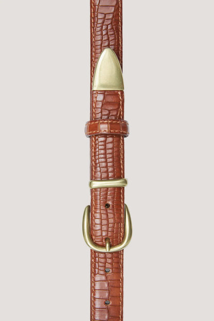 Ceinture en cuir cognac avec texture crocodile