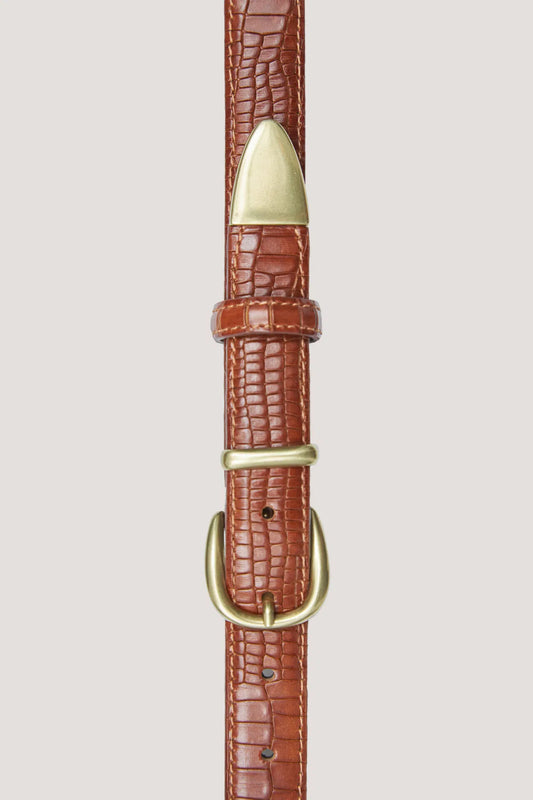 Ceinture en cuir cognac avec texture crocodile