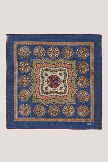 Wool and silk pocket square with medallions
