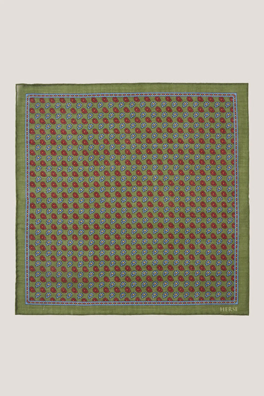 Pochette olive à petit motif cachemire