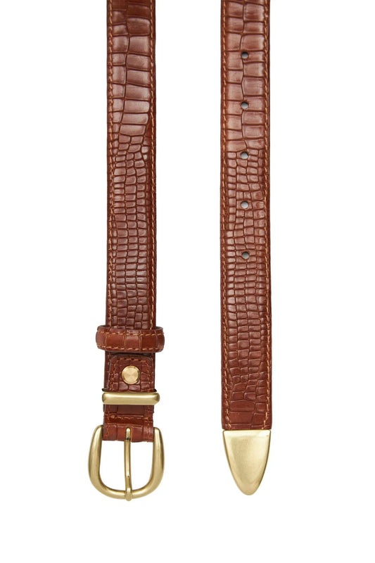 Ceinture en cuir cognac avec texture crocodile