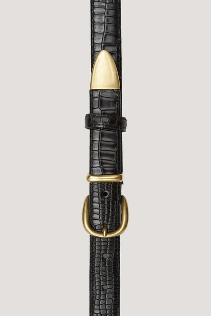 Black leather strap with crocodile texture