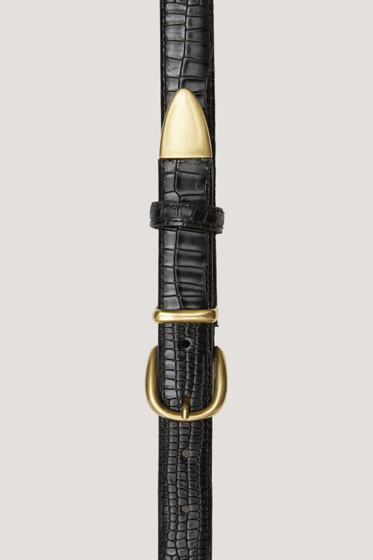 Black leather strap with crocodile texture
