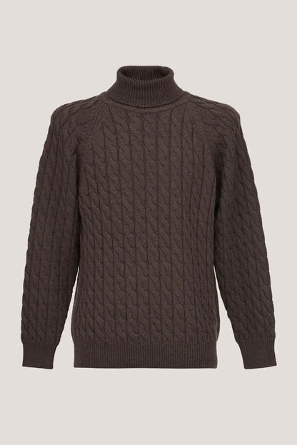 Col roulé en maille torsadée marron
