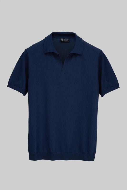 Polo sans boutons en tricot bleu marine 
