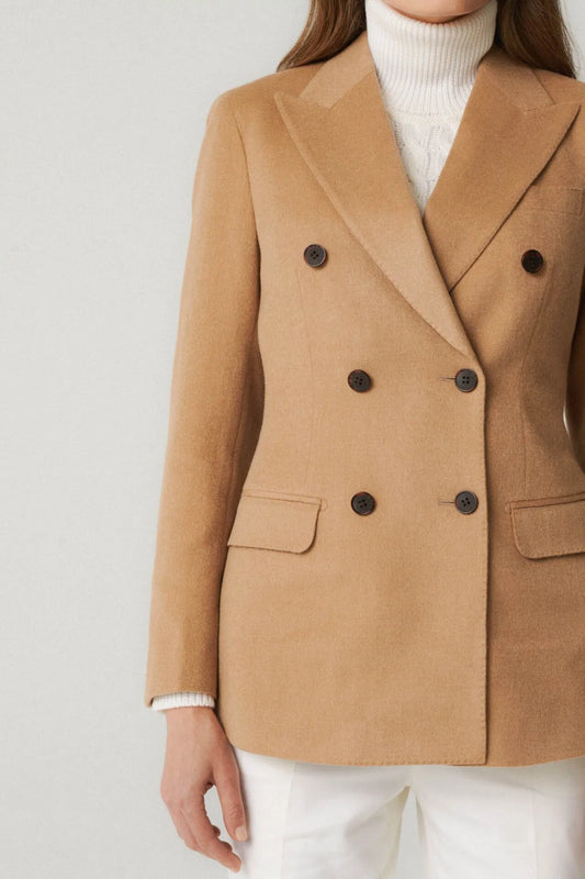 Veste croisée camel en tissu Loro Piana