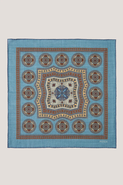 Wool and silk pocket square with medallions