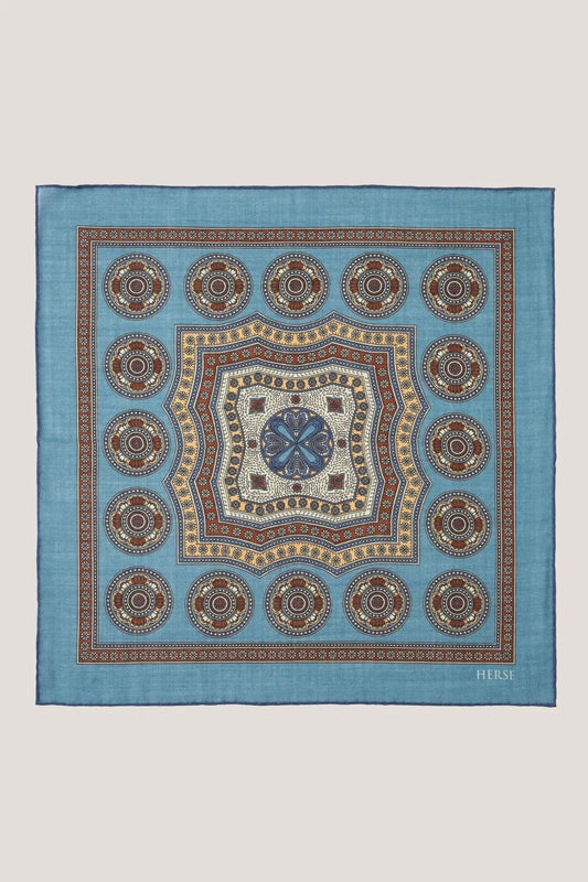 Wool and silk pocket square with medallions