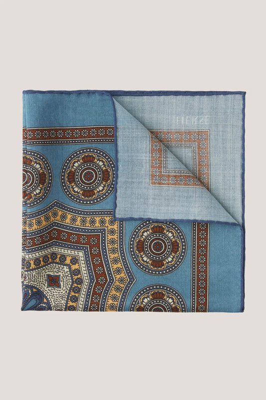 Wool and silk pocket square with medallions